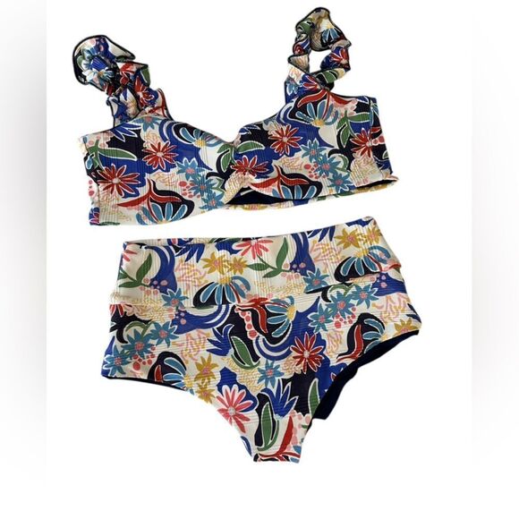 Shore Floral High-Waisted Bikini Set Size M - Picture 1 of 9